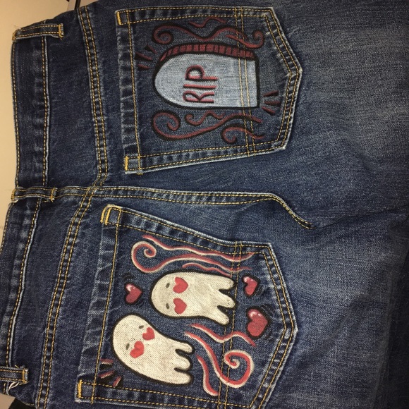 🕯💌”Ghostly” Reworked Jeans!! - Picture 4 of 4